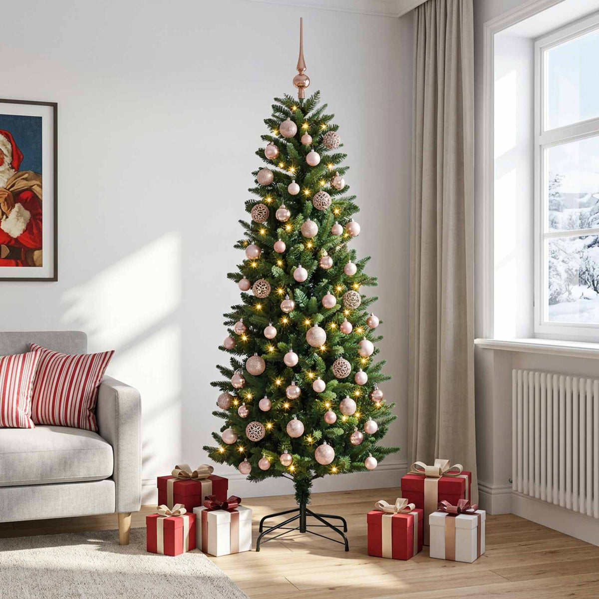 Műfenyő gömbökkel 180 cm 300 LED Meleg fehér PE és PVC Green