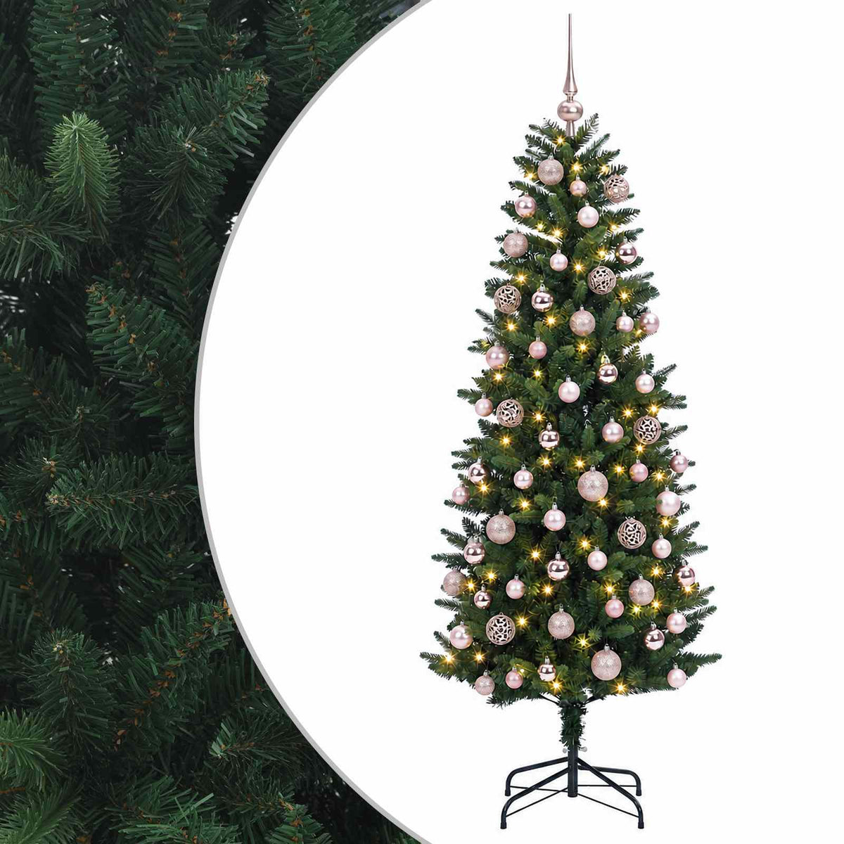 Műfenyő gömbökkel 180 cm 300 LED Meleg fehér PE és PVC Green