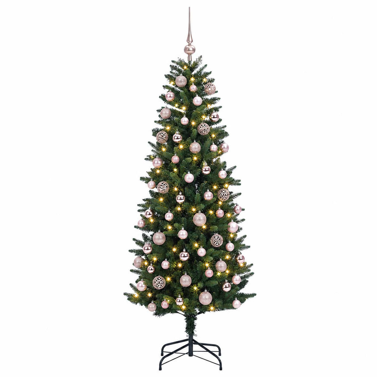 Műfenyő gömbökkel 180 cm 300 LED Meleg fehér PE és PVC Green
