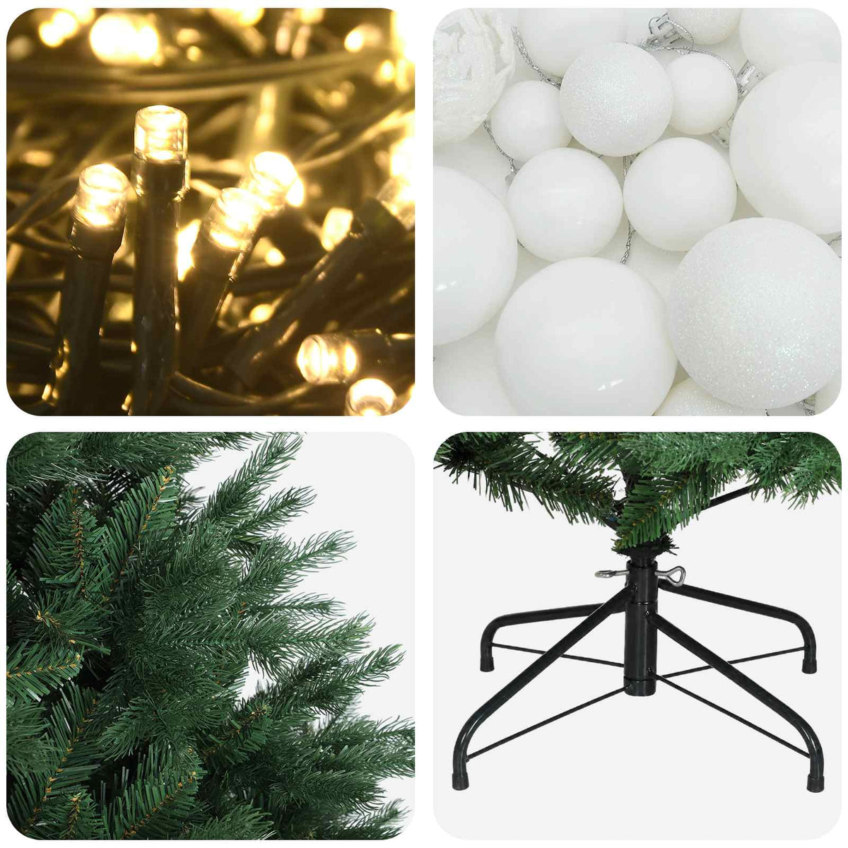 Műkarácsonyfa gömbbel 180 cm 300 LED Meleg fehér PVC és fém