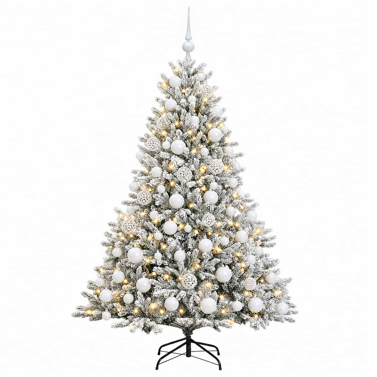 Műkarácsonyfa gömbbel 210 cm 300 LED Meleg fehér PVC és fém