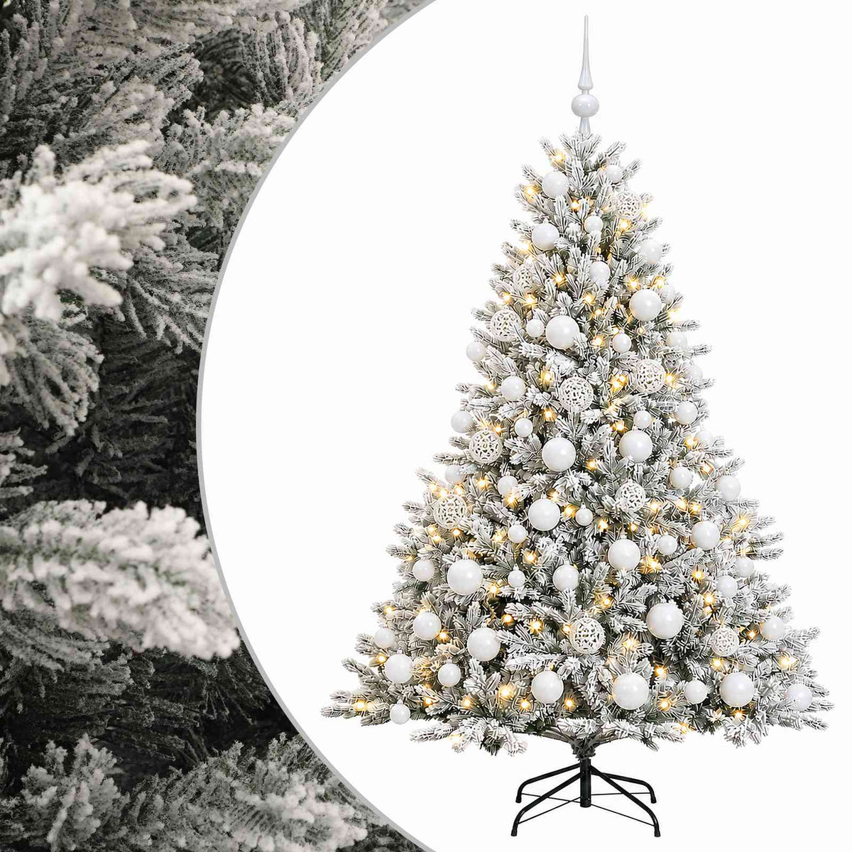 Műkarácsonyfa gömbbel 240 cm 300 LED Meleg fehér PVC és fém