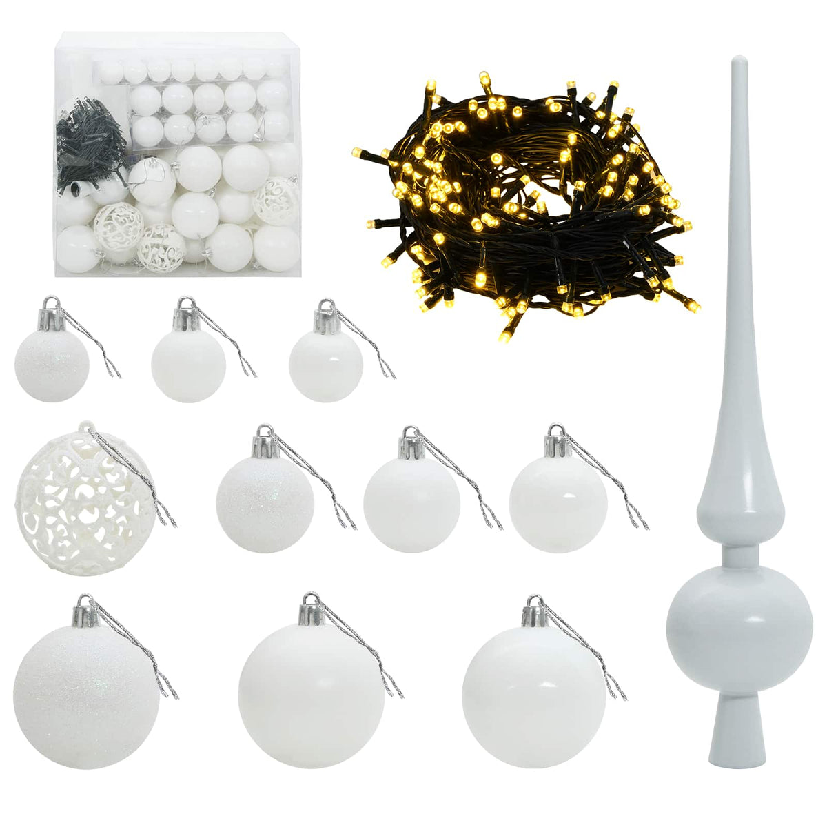 Műkarácsonyfa gömbbel 240 cm 300 LED Meleg fehér PVC és fém