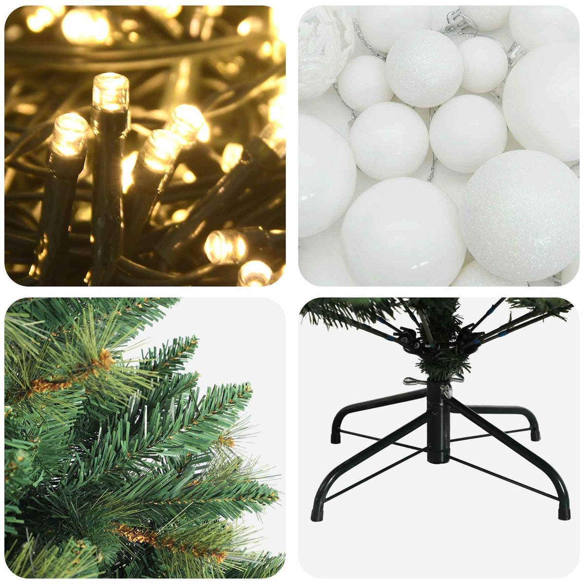 Műfenyő gömbökkel 180 cm 300 LED Meleg fehér PVC és fém Zöld