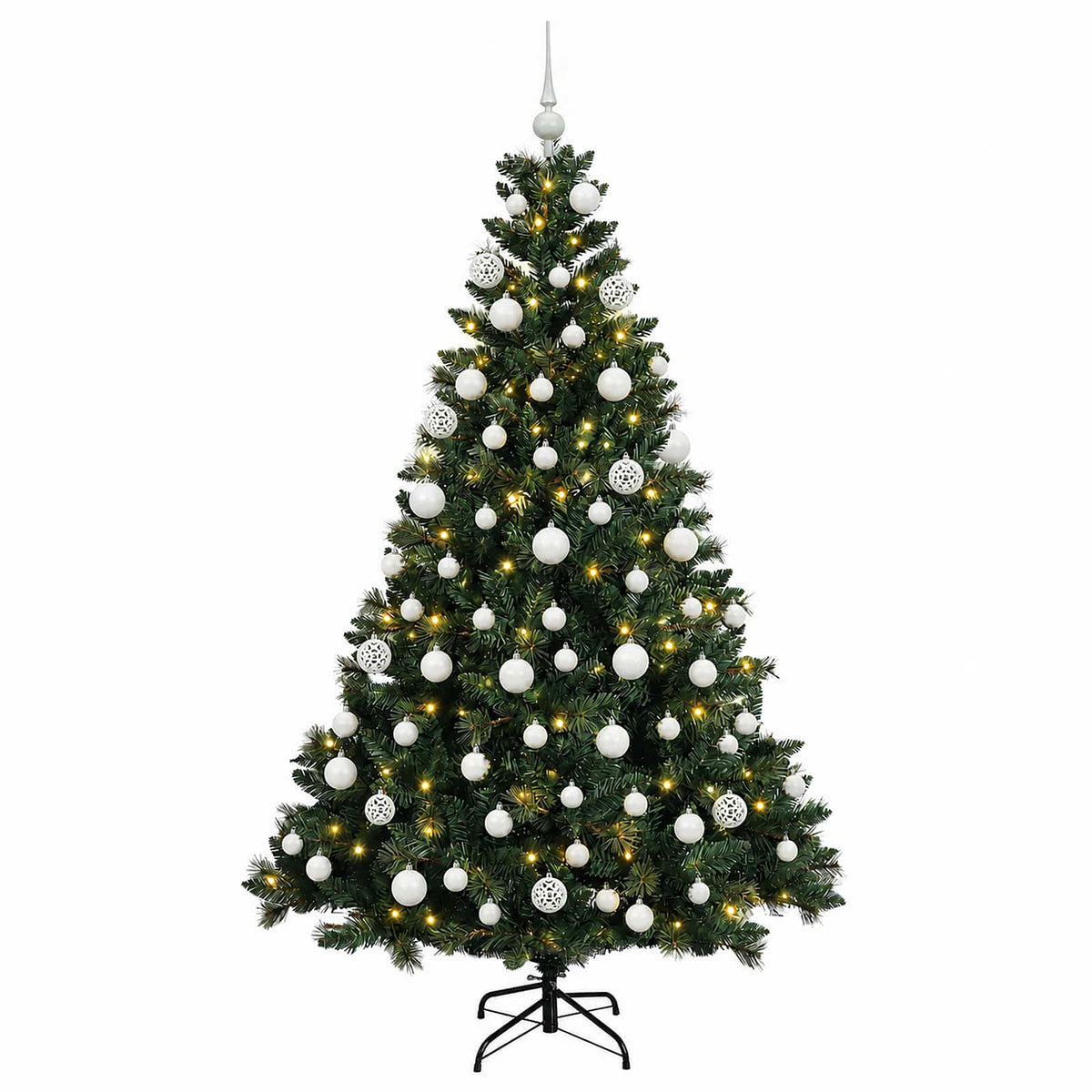 Műfenyő gömbökkel 240 cm 300 LED Meleg fehér PVC és fém Zöld