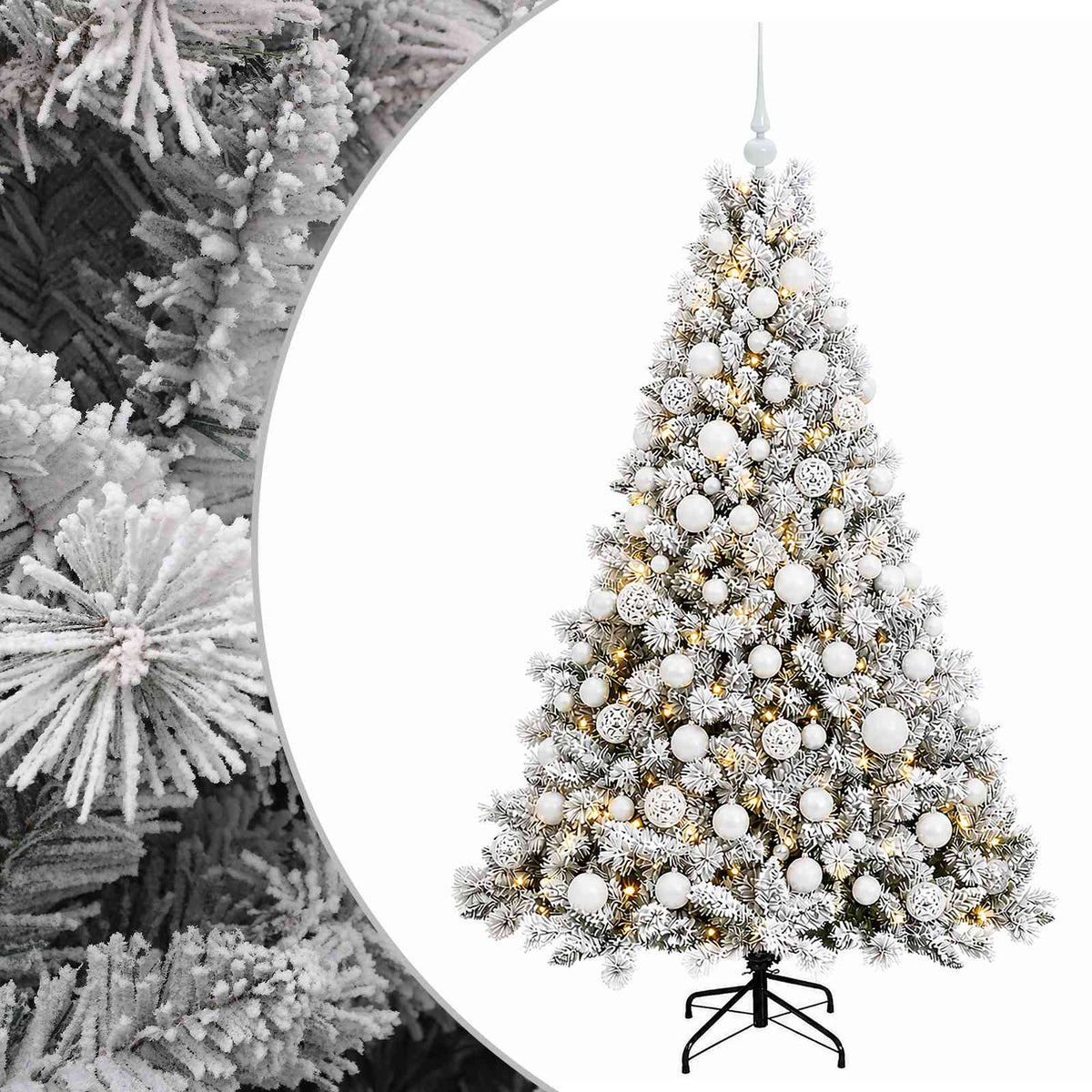 Műfenyő gömbökkel 180 cm 300 LED Meleg fehér PVC és fém