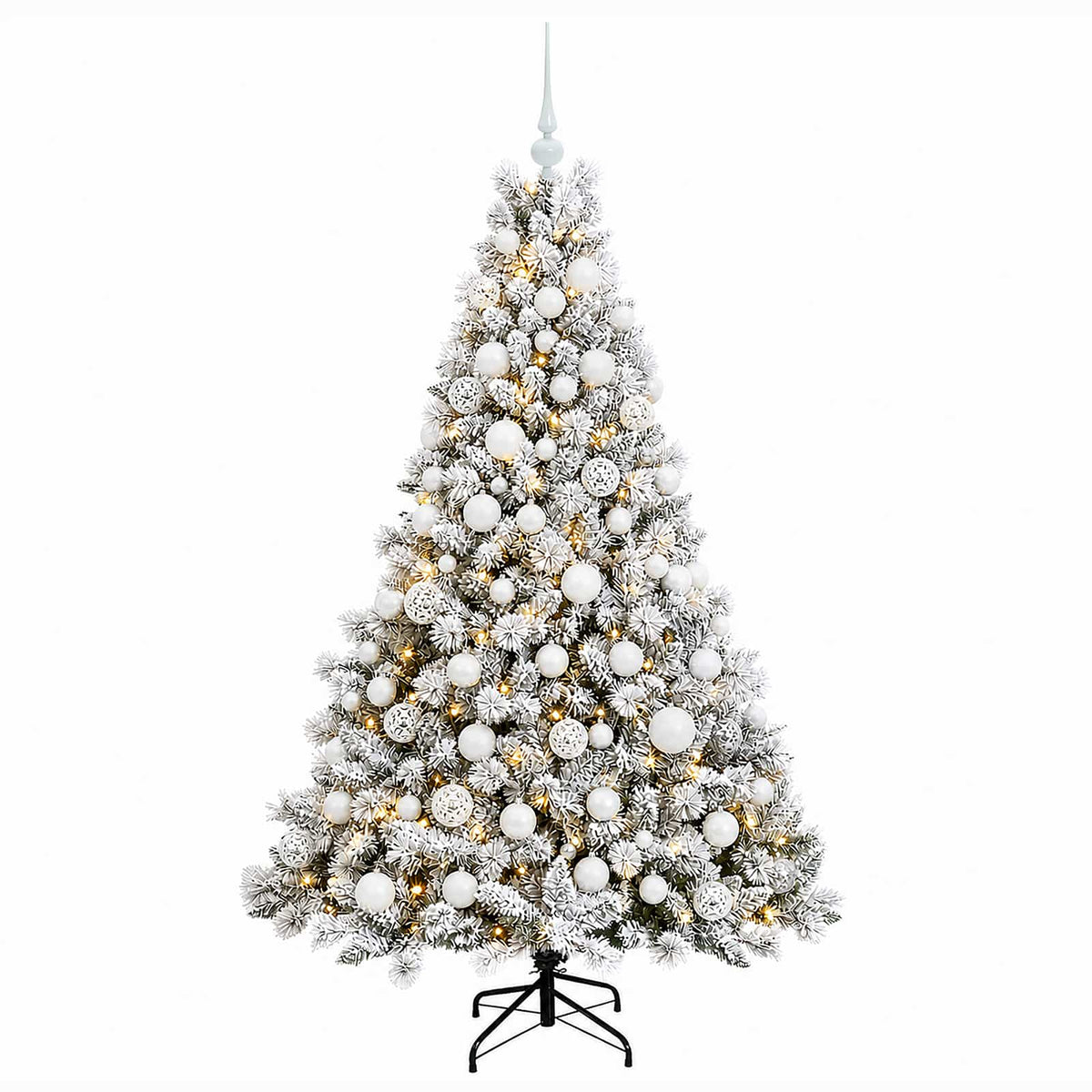 Műfenyő gömbökkel 180 cm 300 LED Meleg fehér PVC és fém