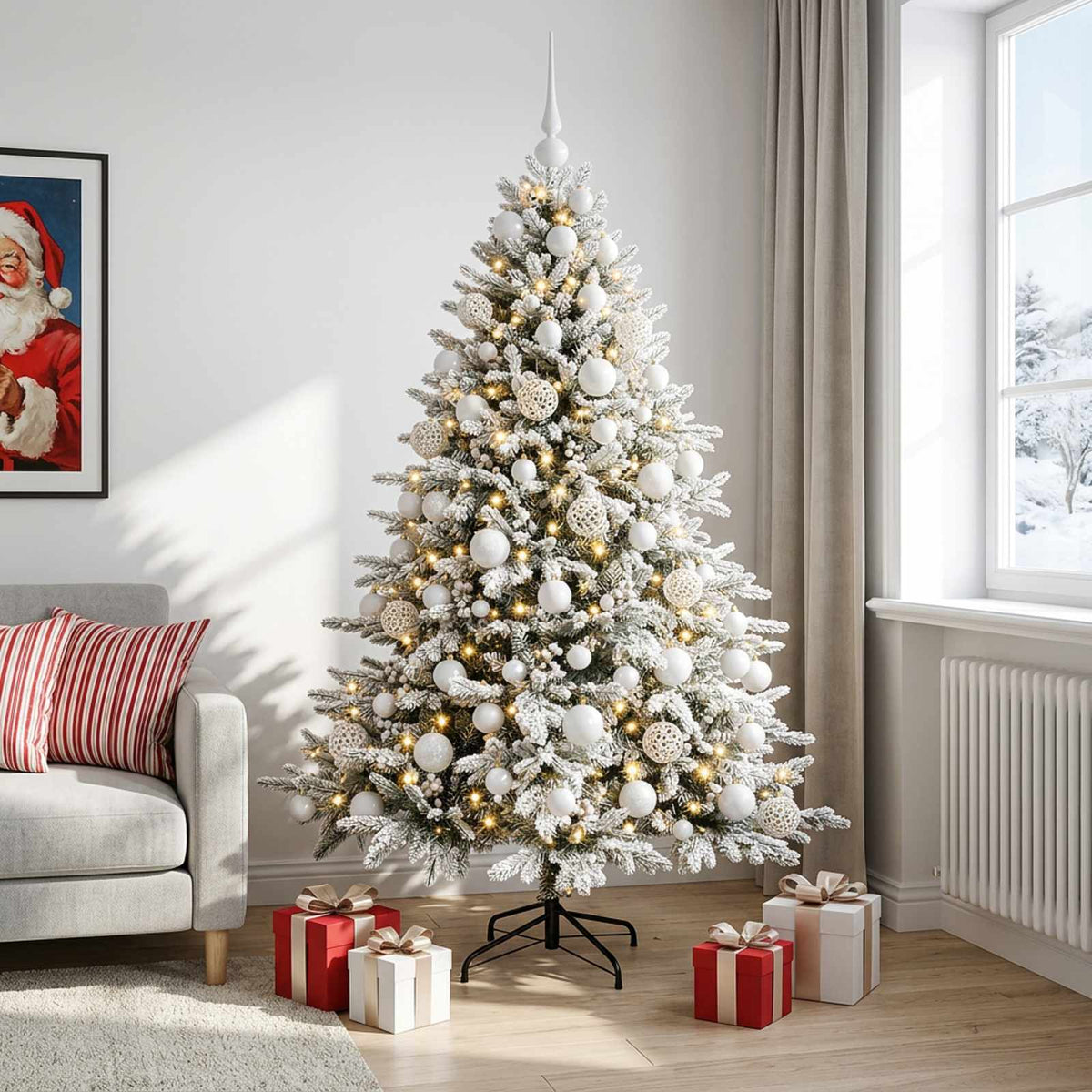 Műkarácsonyfa gömbbel 180 cm 300 LED Meleg fehér PVC és fém