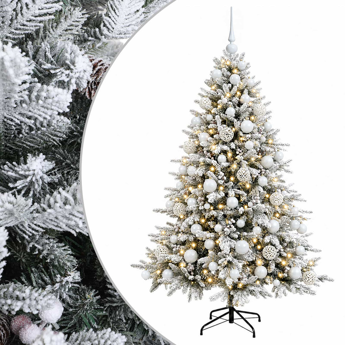 Műkarácsonyfa gömbbel 180 cm 300 LED Meleg fehér PVC és fém