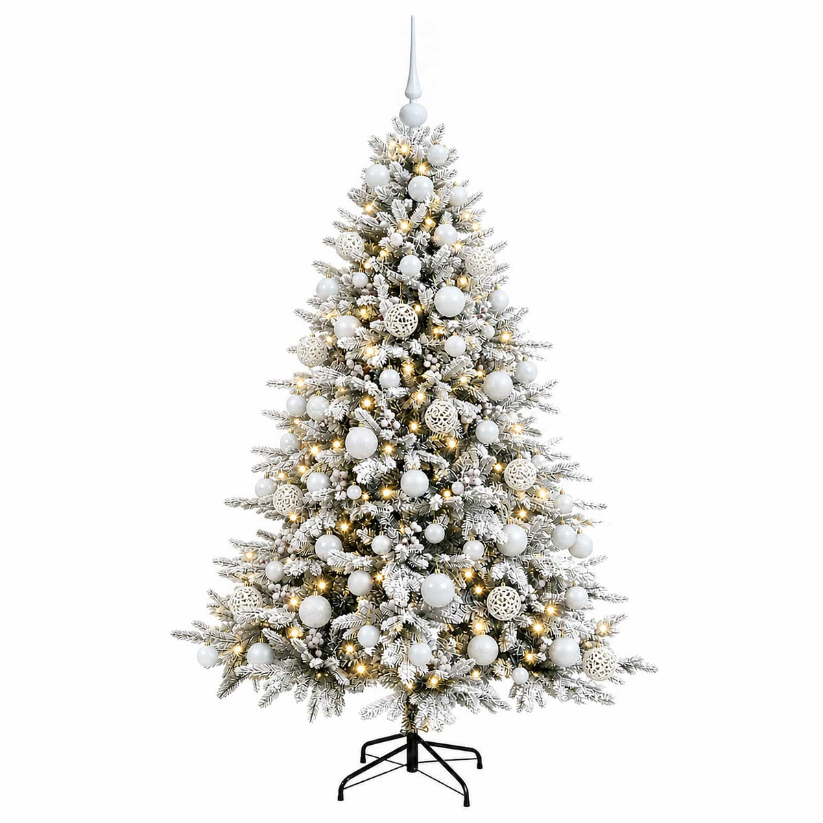 Műkarácsonyfa gömbbel 180 cm 300 LED Meleg fehér PVC és fém