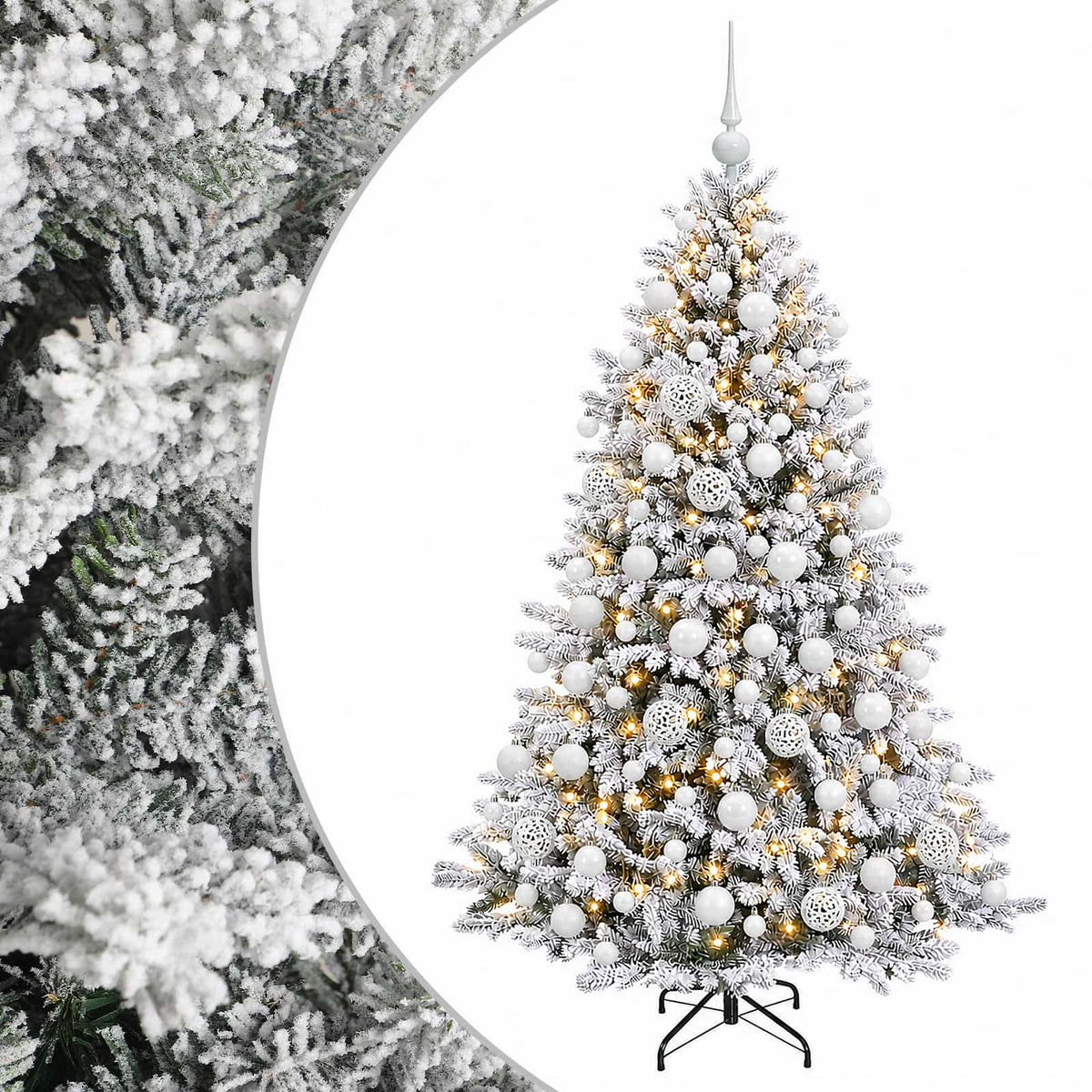 Műfenyő gömbökkel 210 cm 300 LED Meleg fehér PVC és fém