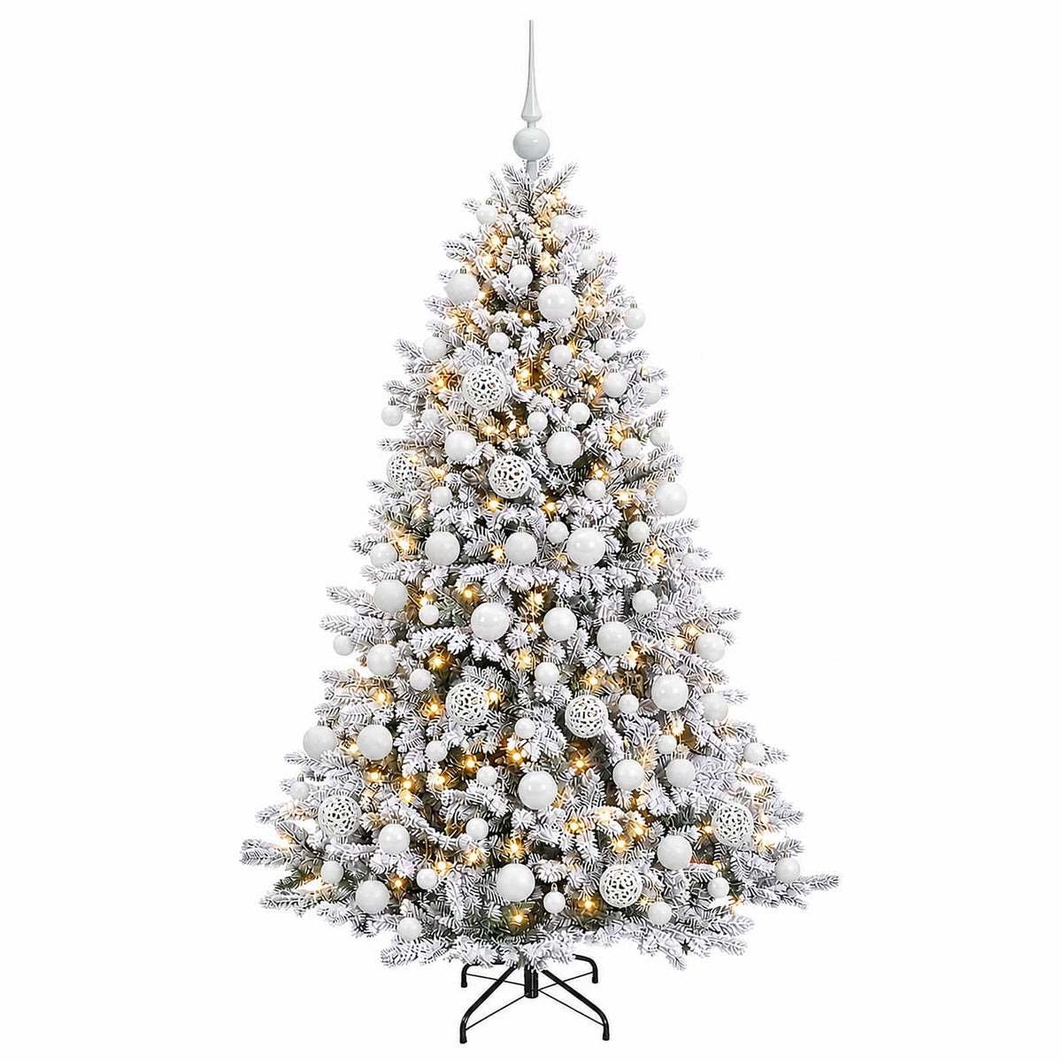 Műfenyő gömbökkel 210 cm 300 LED Meleg fehér PVC és fém