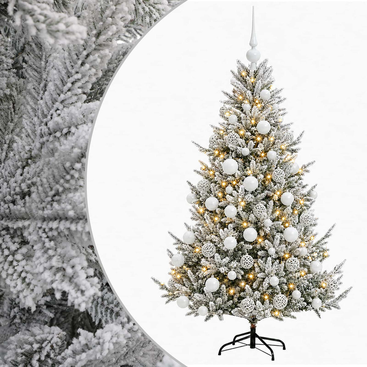 Műkarácsonyfa gömbbel 210 cm 300 LED Meleg fehér PVC és fém