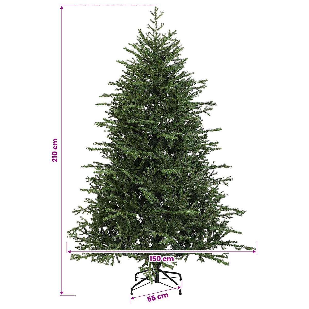 Műkarácsonyfa gömbbel 210 cm 300 LED Meleg fehér PVC és fém