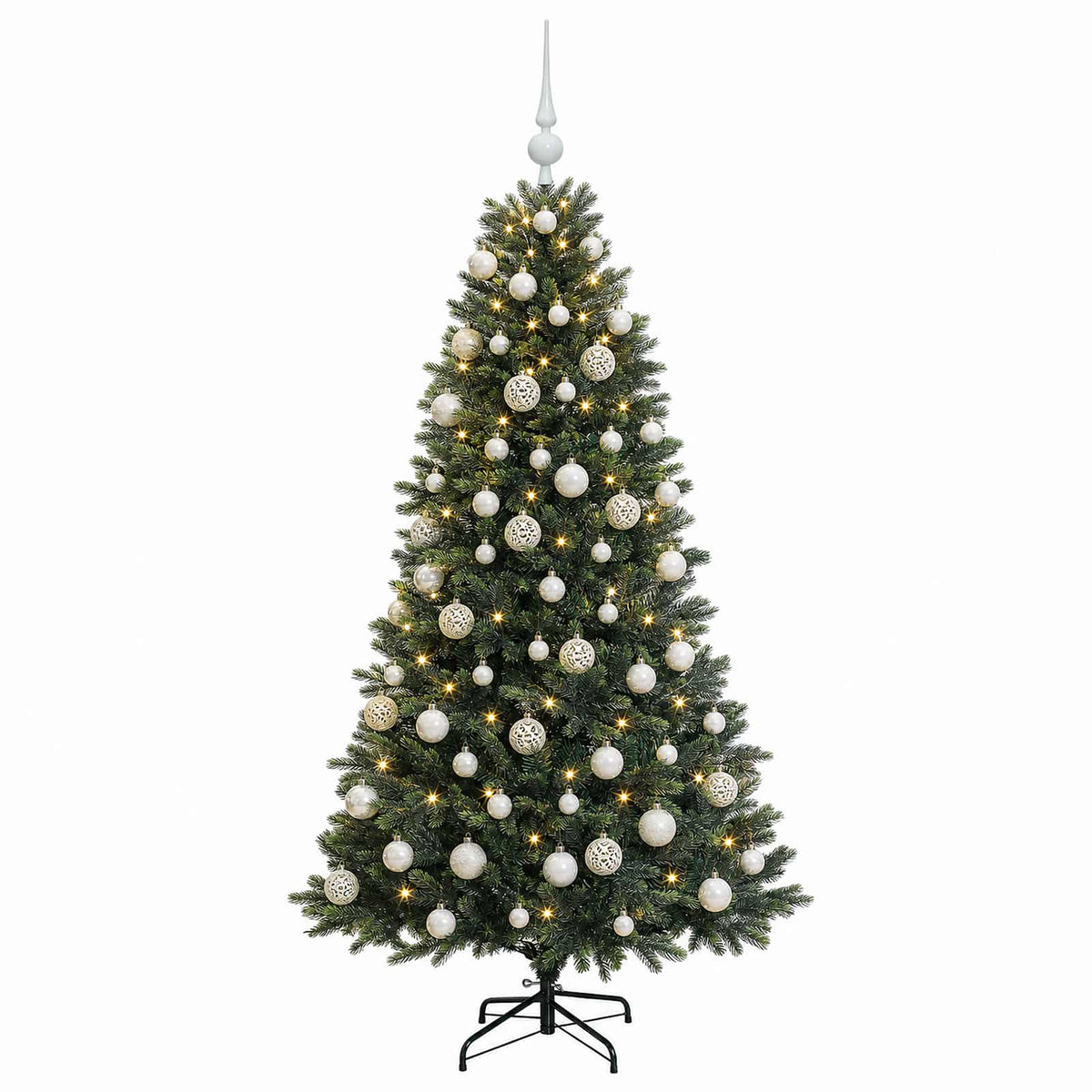 Műfenyő gömbökkel 240 cm 300 LED Meleg fehér PVC és fém Zöld