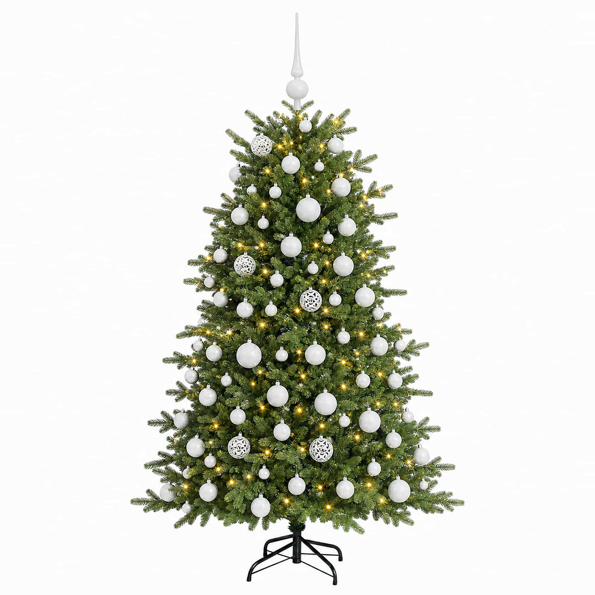 Műkarácsonyfa gömbbel 180 cm 300 LED Meleg fehér PVC és fém