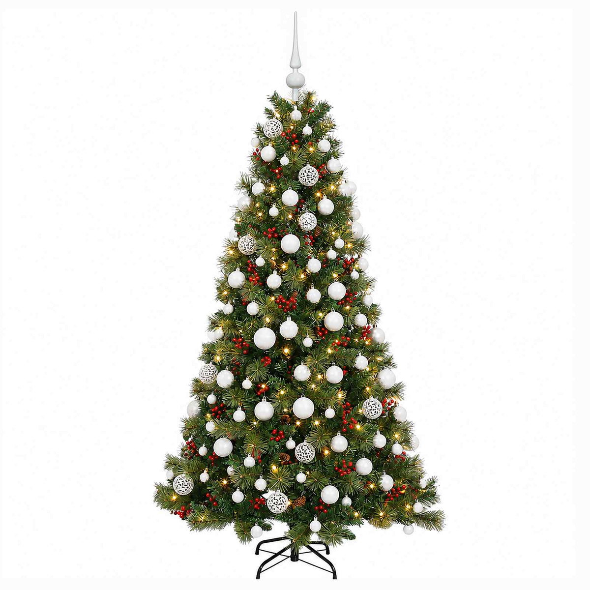 Műkarácsonyfa gömbbel 180 cm 300 LED Meleg fehér PVC és fém
