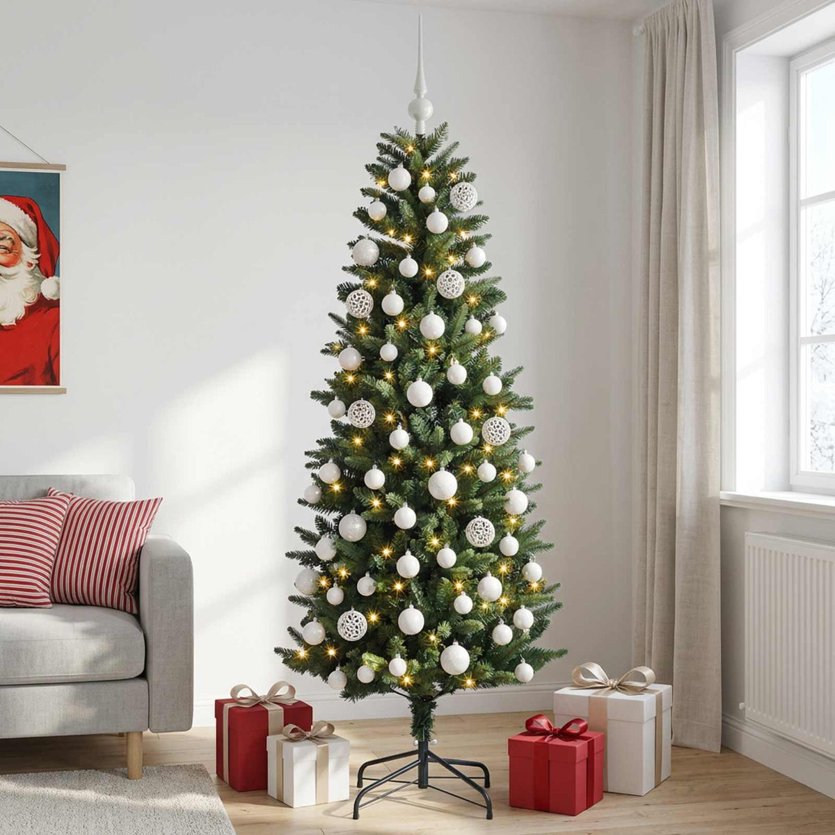 Műfenyő gömbökkel 180 cm 300 LED Meleg fehér PE és PVC Green