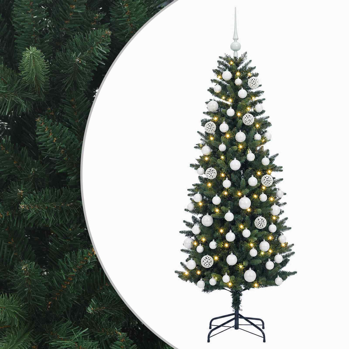 Műfenyő gömbökkel 180 cm 300 LED Meleg fehér PE és PVC Green