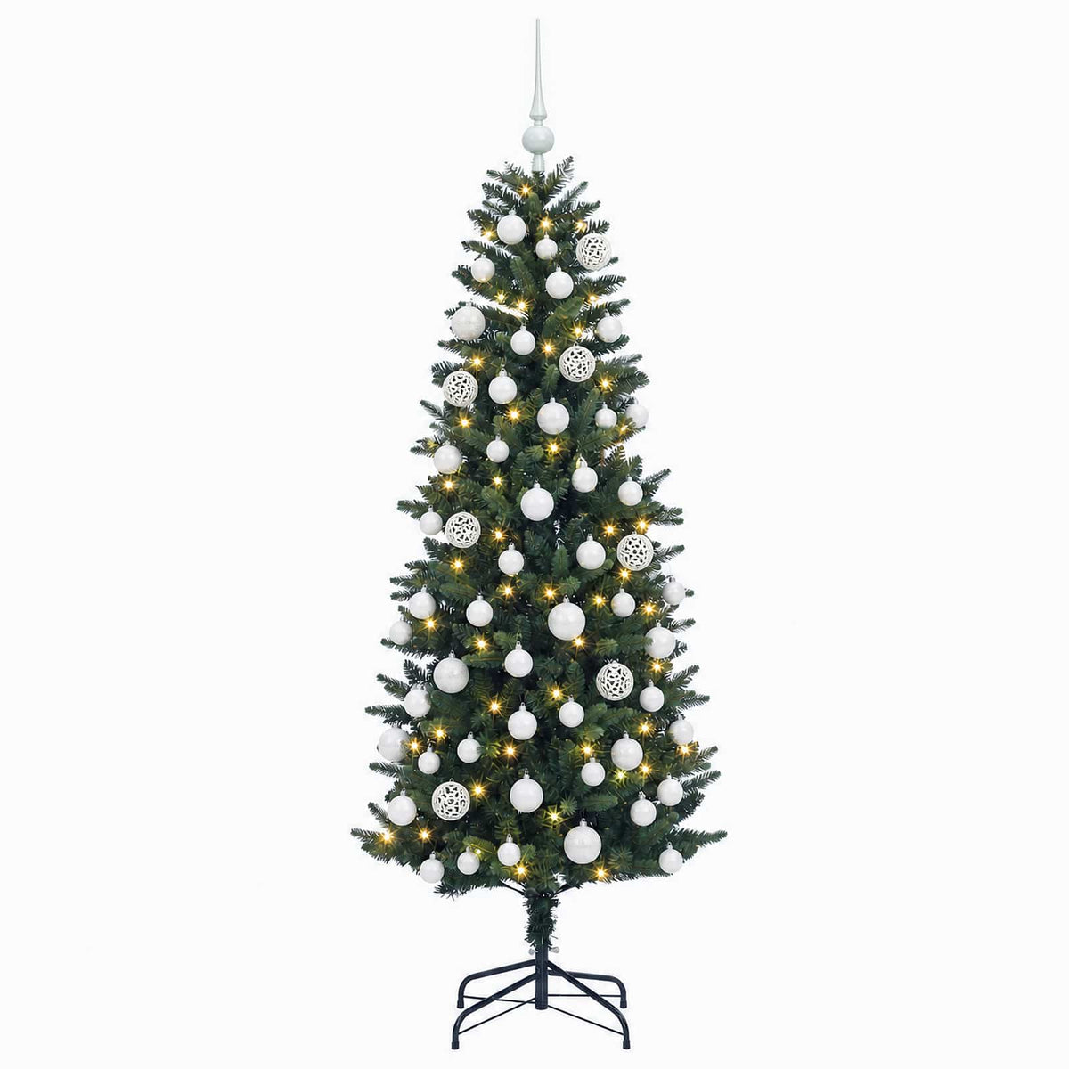 Műfenyő gömbökkel 180 cm 300 LED Meleg fehér PE és PVC Green