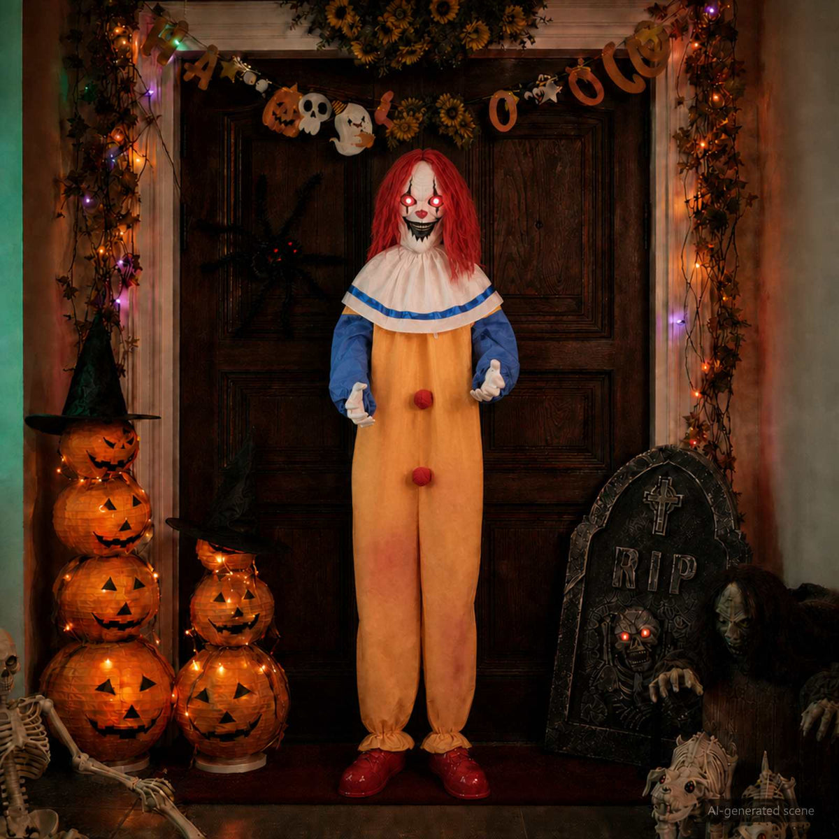 Rémisztő Halloween bohóc SPOOKA Sárga és Kék 126,5 x 180 cm