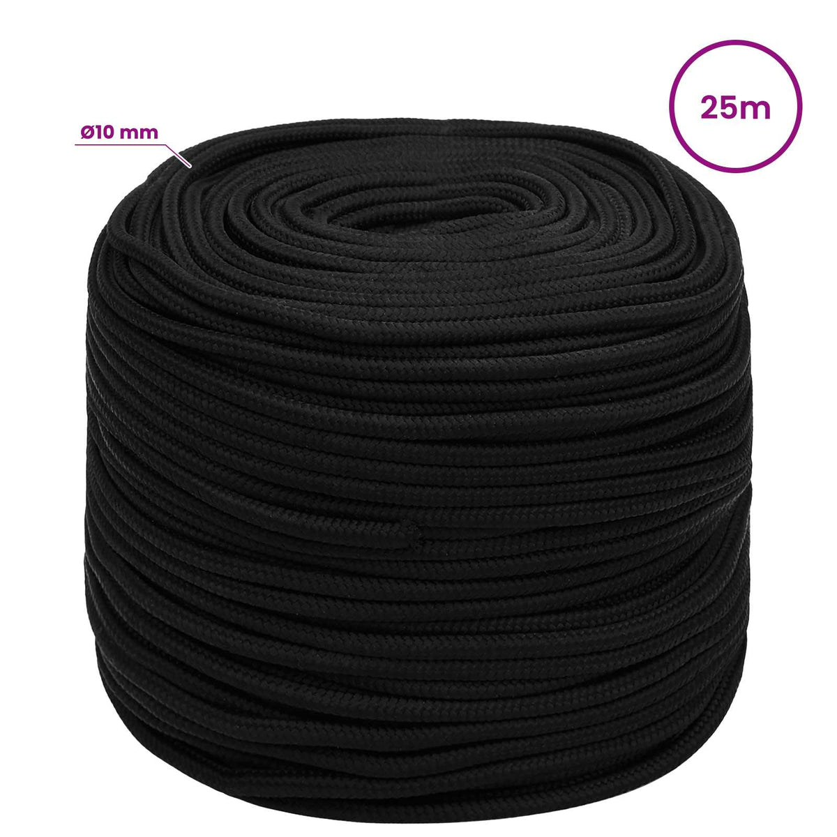 Többcélú munkakötél 10 mm 25 m Fekete Poliészter