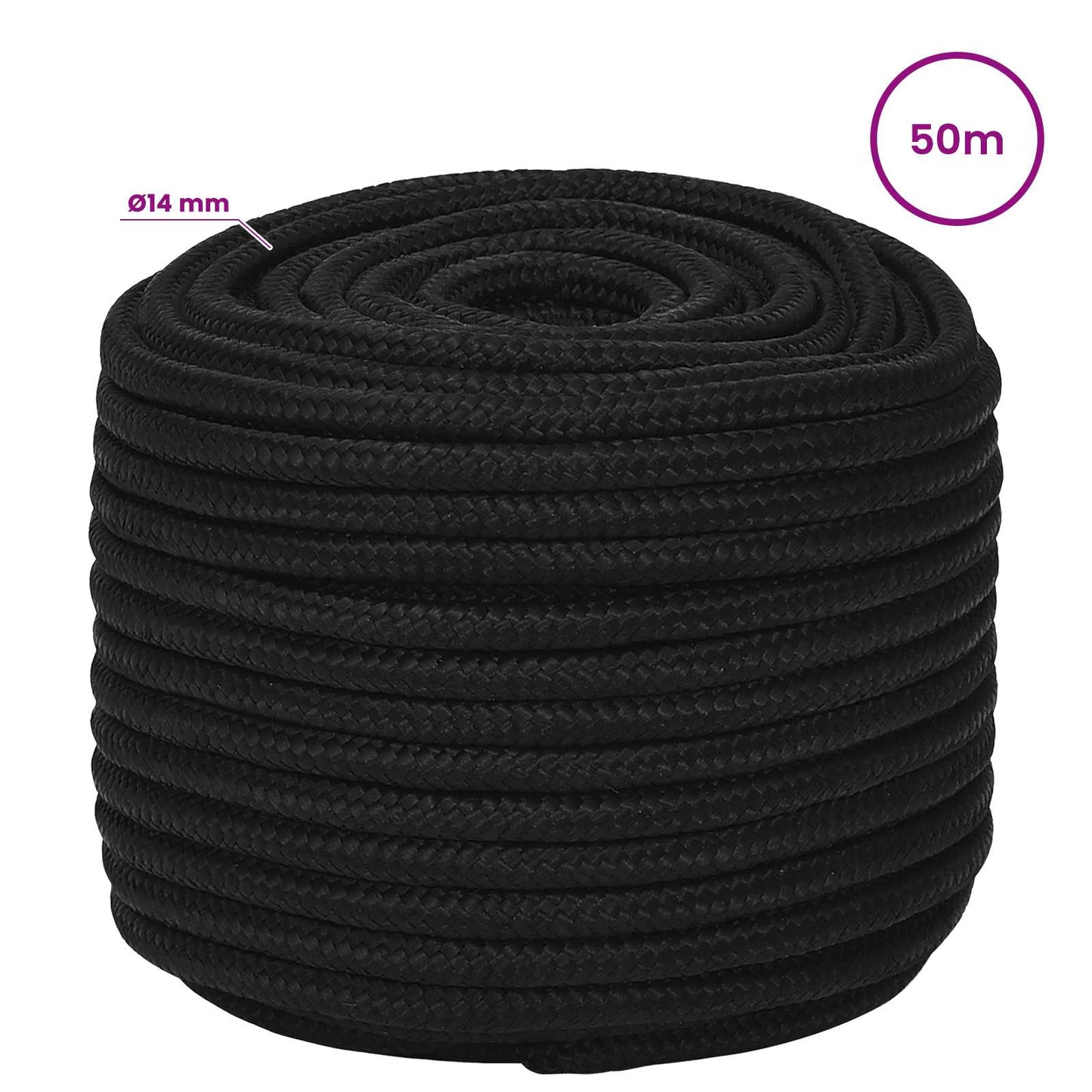Többcélú munkakötél 14 mm 50 m Fekete Poliészter