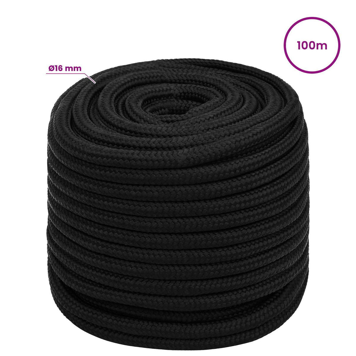 Többcélú munkakötél 16 mm 100 m Fekete Poliészter