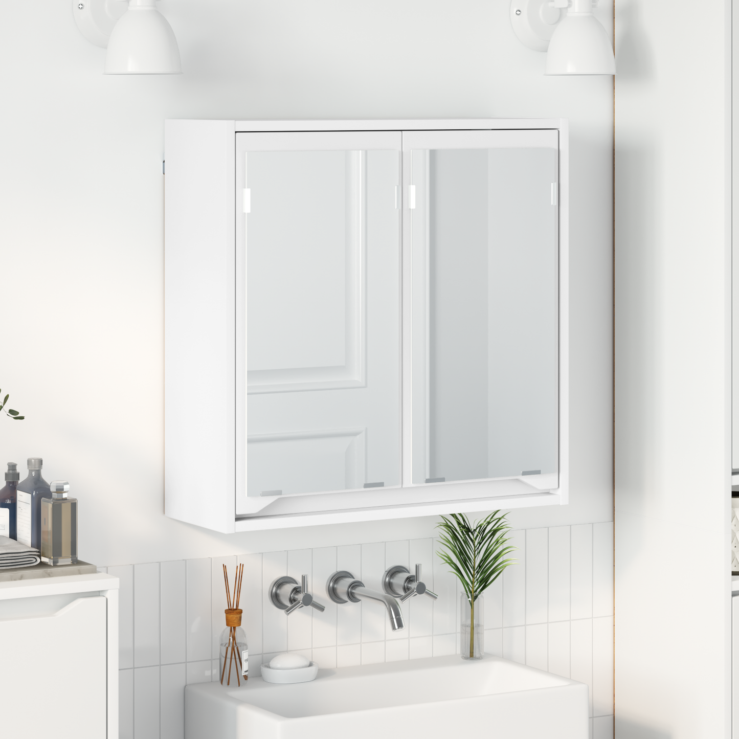 Fürdőszobai tükörszekrény Fehér 60 x 20 x 60 cm Szerelt Fa