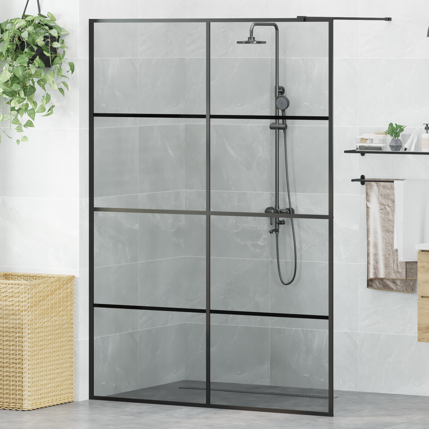 Walk-in zuhanyfal Fekete 140 x 195 cm edzett üveg