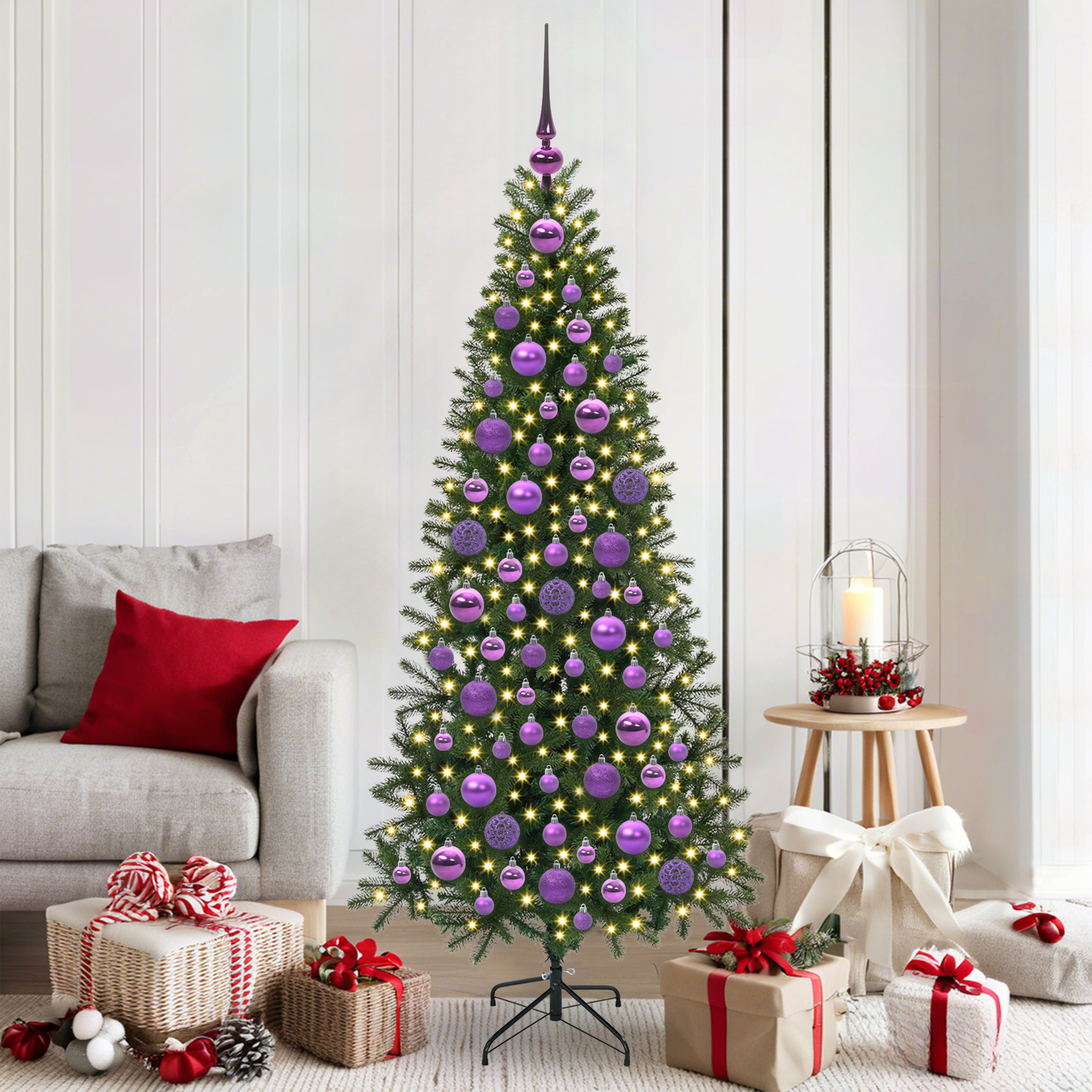 Karácsonyi Díszgömb Készlet 300 LED-del 120 pcs Lila Műanyag