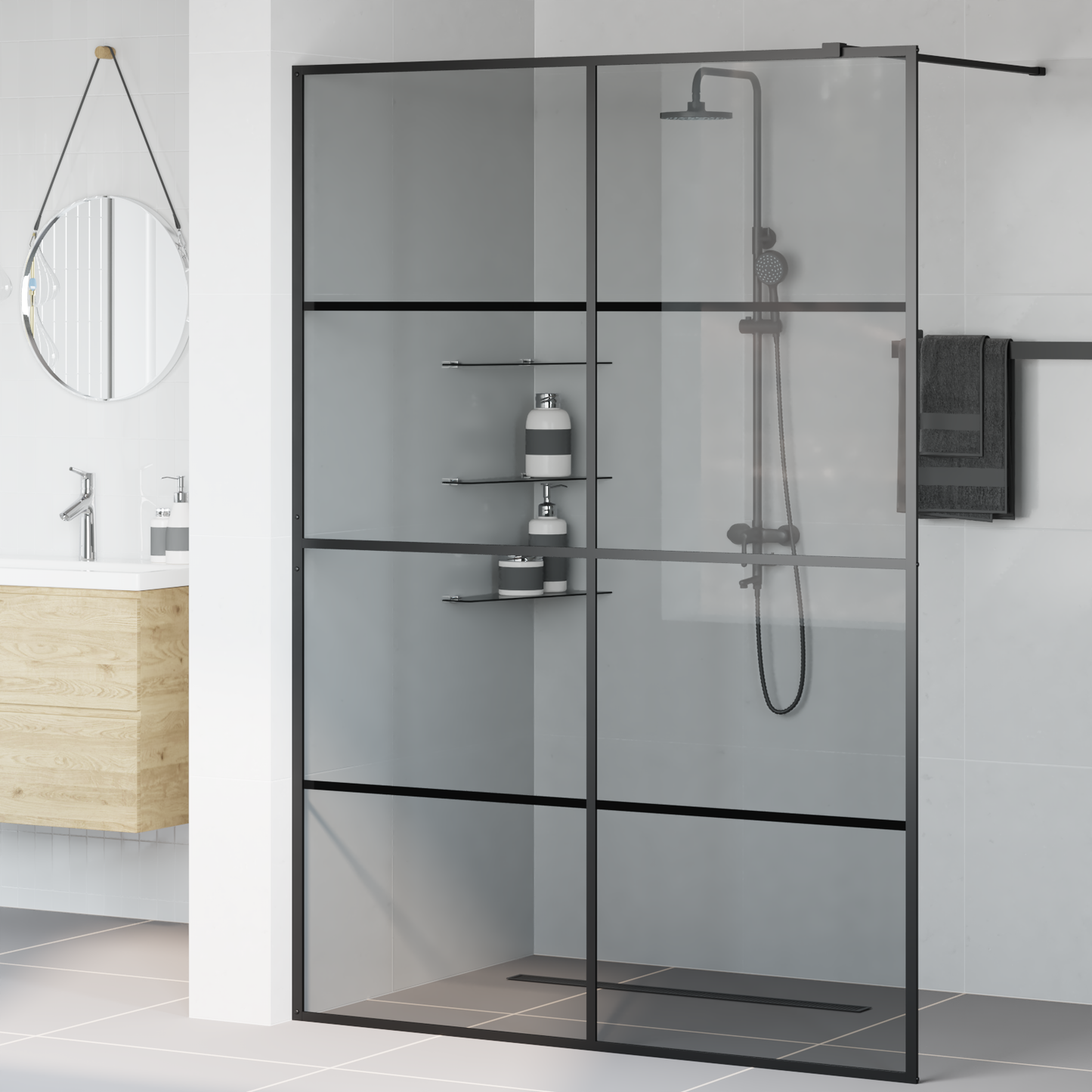 Walk-in zuhanyfal Fekete 140 x 195 cm edzett üveg