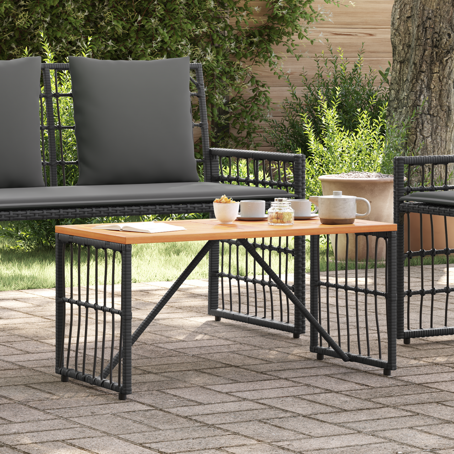 Kültéri Asztal Fekete 80 x 40 x 40 cm Acél és poli rattan