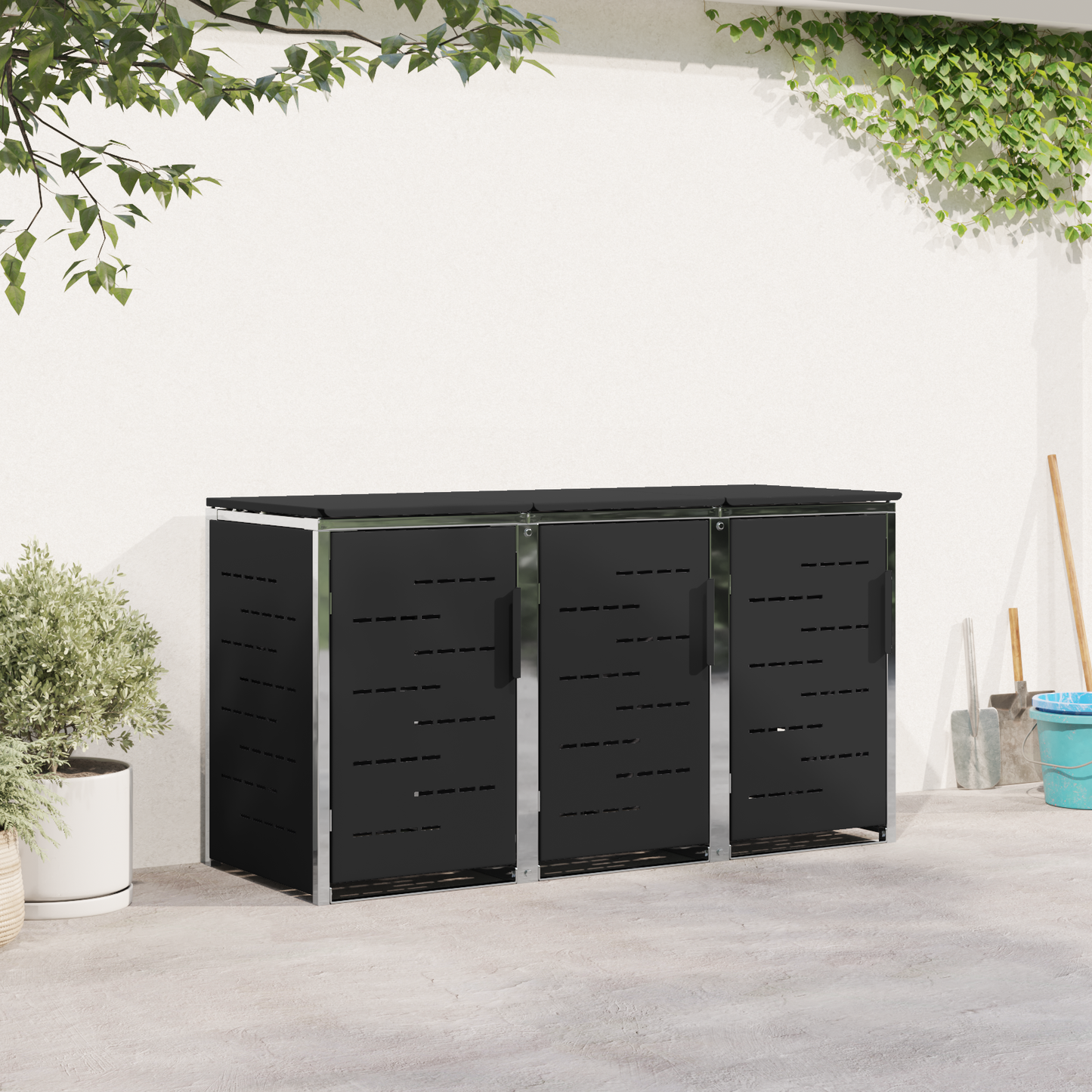 Kerekes Hulladékgyűjtő Tárolás for 3 Bins 240L Fekete