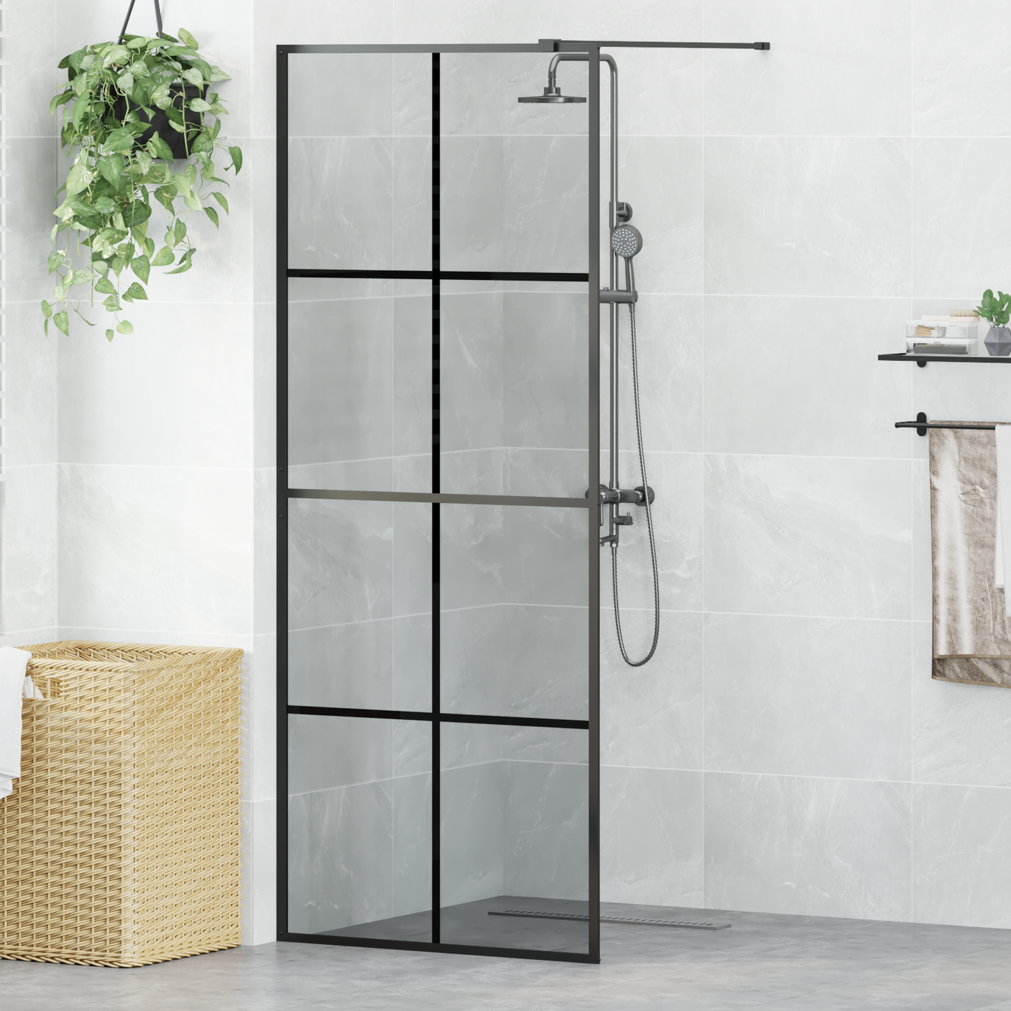Walk-in zuhanyfal Fekete 80 x 195 cm edzett üveg