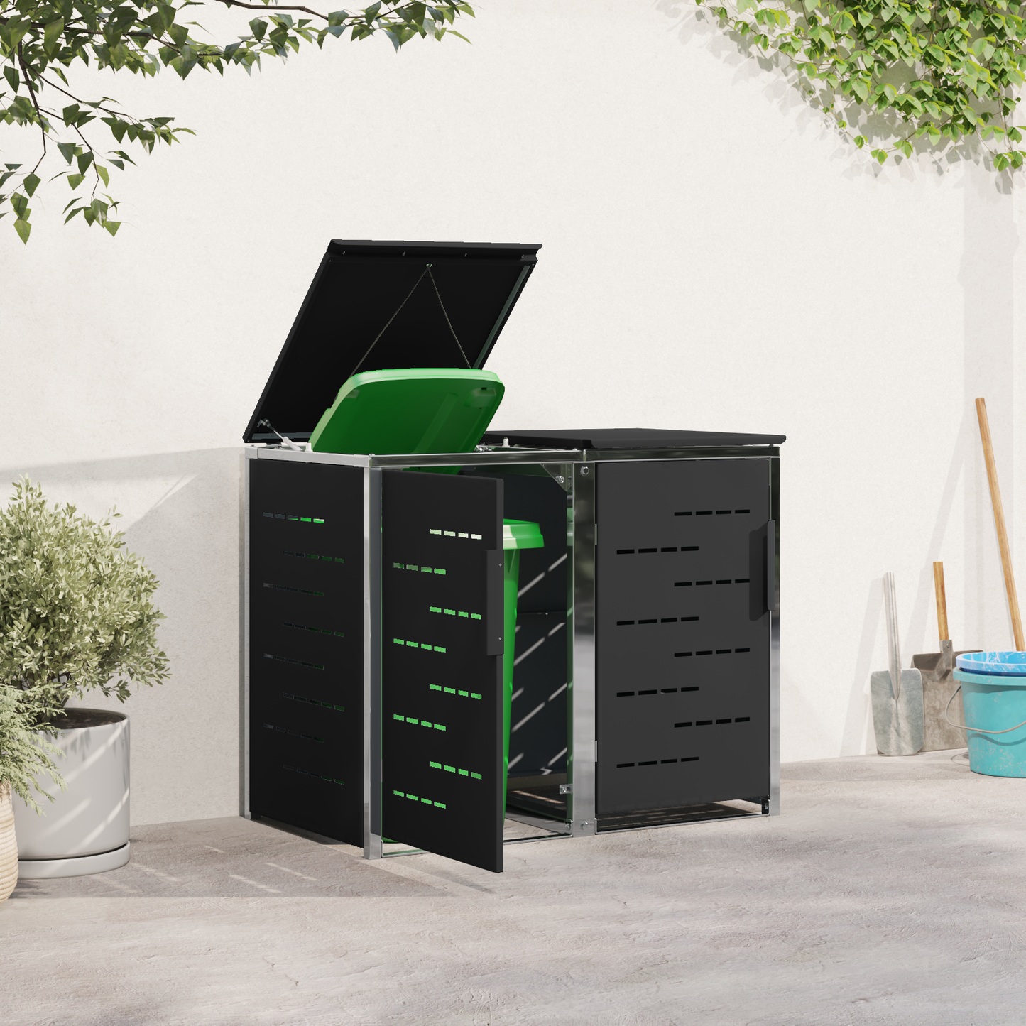 Kerekes Hulladékgyűjtő Tárolás for 2 Bins 240L Fekete