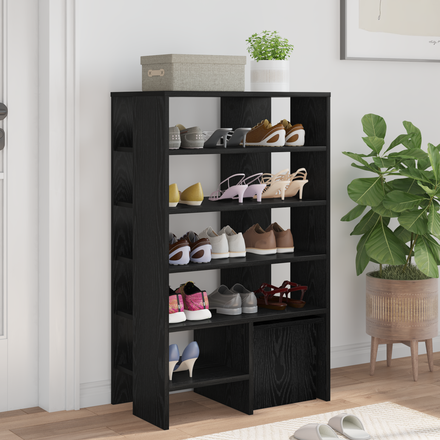 Cipőszekrény 2 db 62 x 35 x 100 cm Szerelt Fa Fekete tölgy