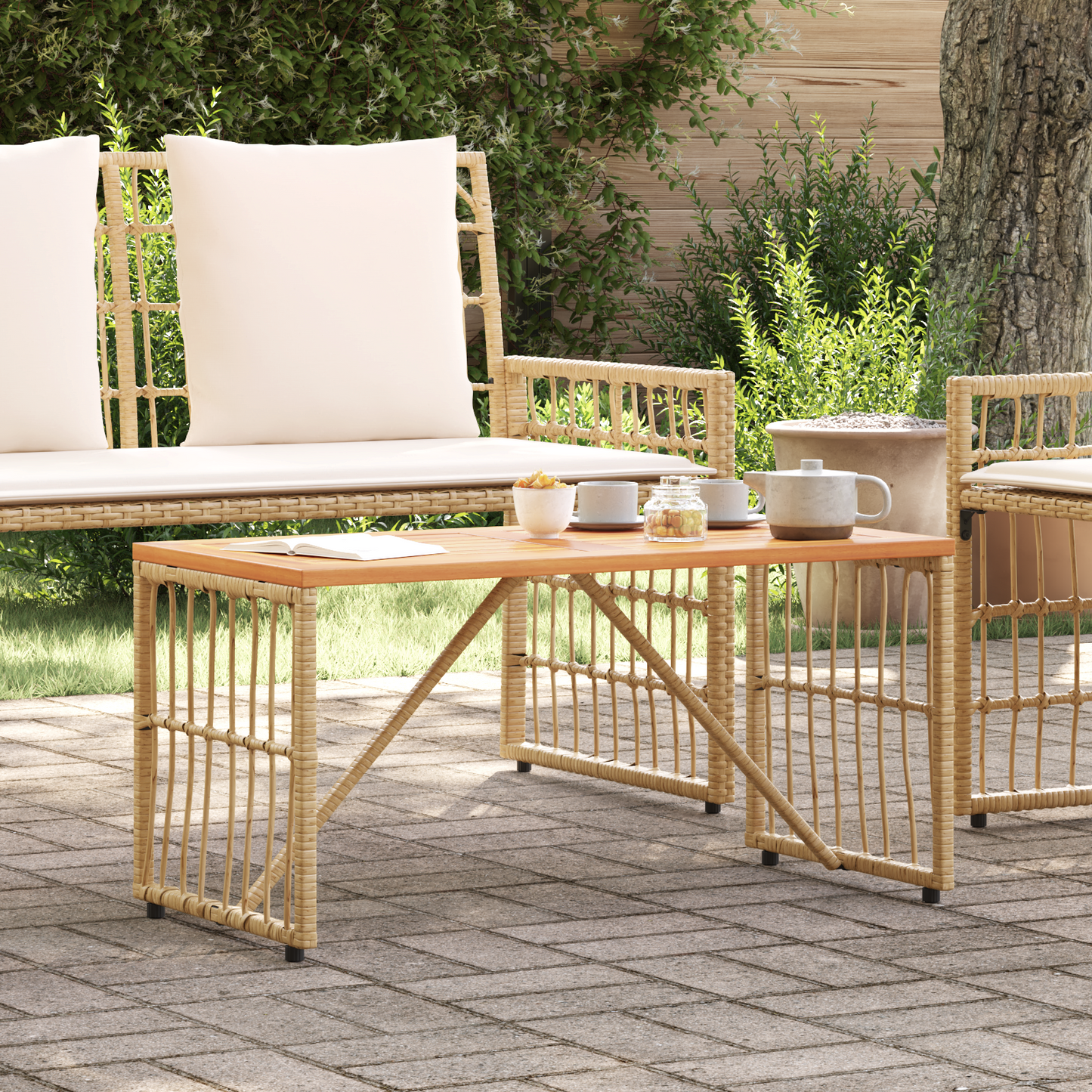 Kültéri Asztal Természetes 80 x 40 x 40 cm Acél és poli rattan