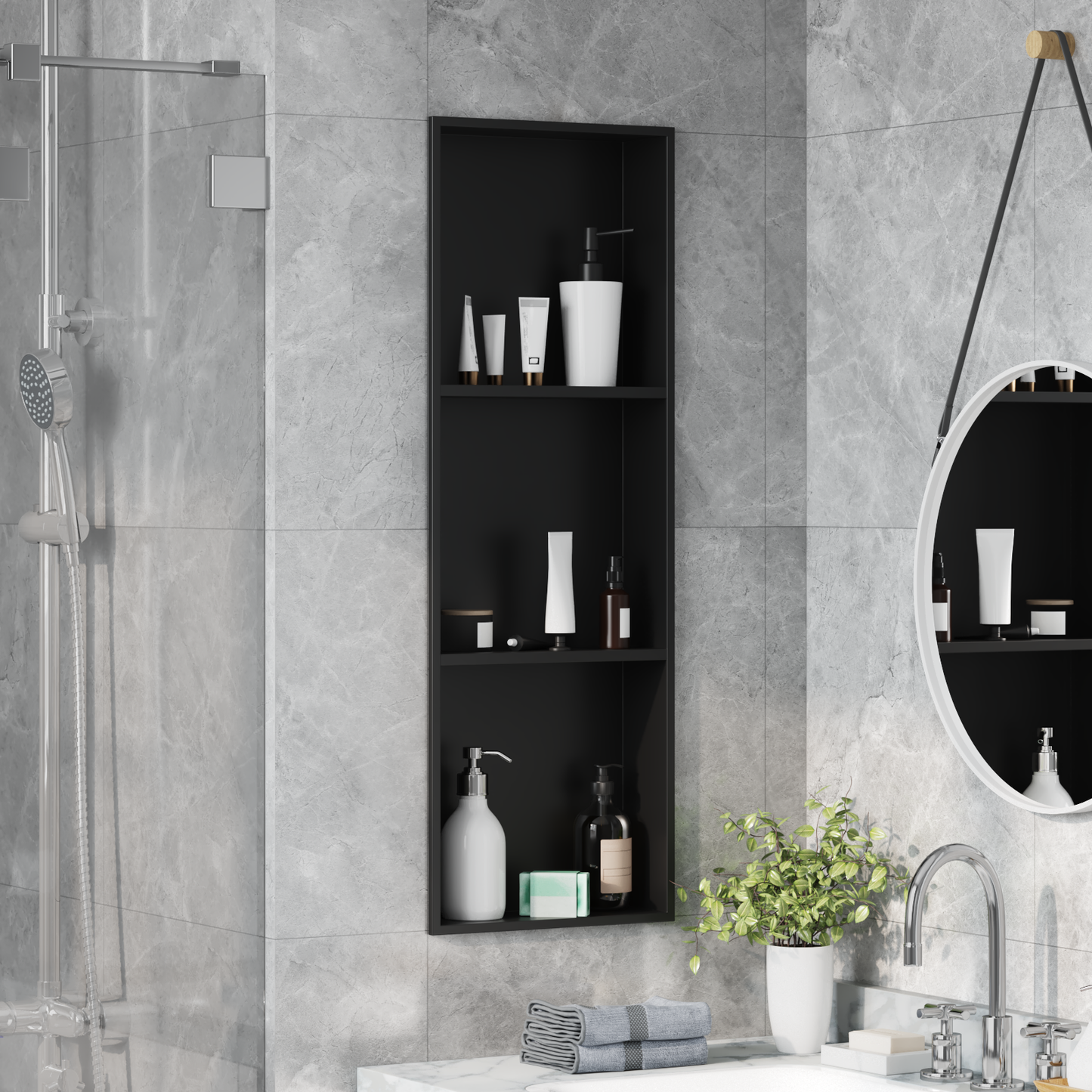 Zuhany Niche Fekete 92 x 32 x 10 cm Rozsdamentes acél