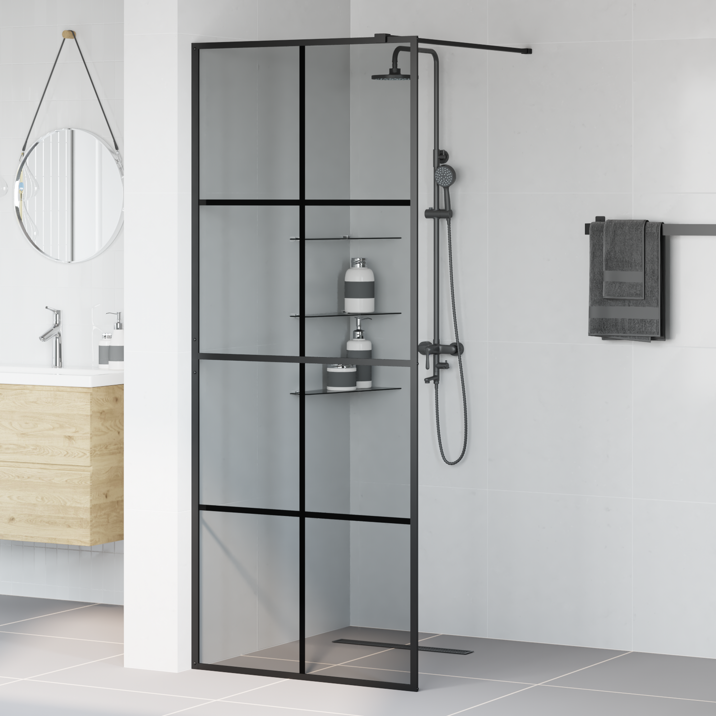 Walk-in zuhanyfal Fekete 80 x 195 cm edzett üveg