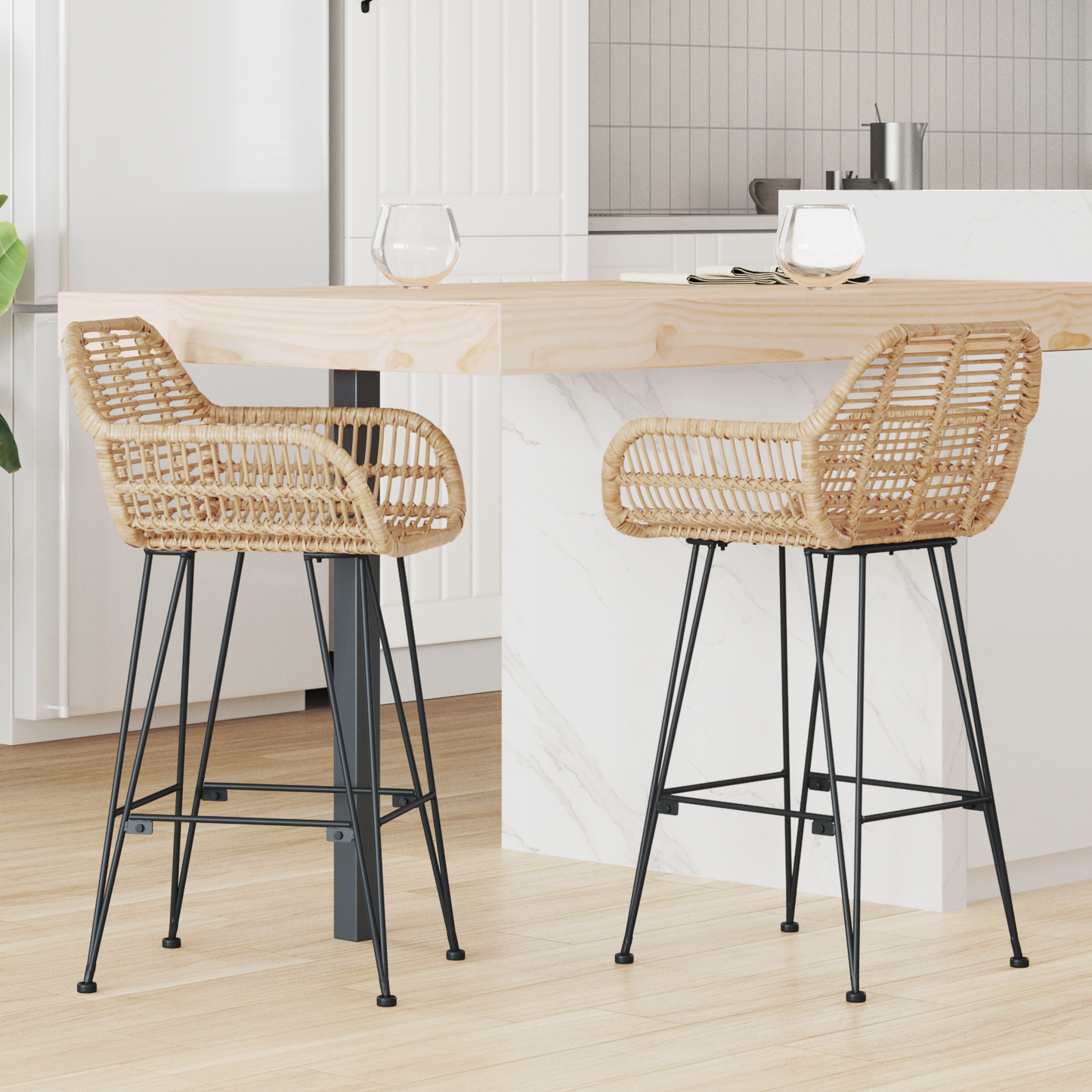 Bárszék 2 pcs 55 x 52 x 92 cm Rattan és Vas