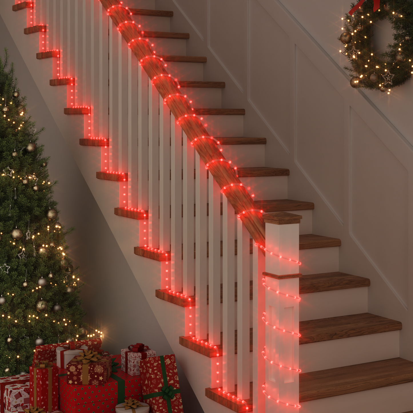Kötél világítás 1200 LED-del Piros 50 m PVC