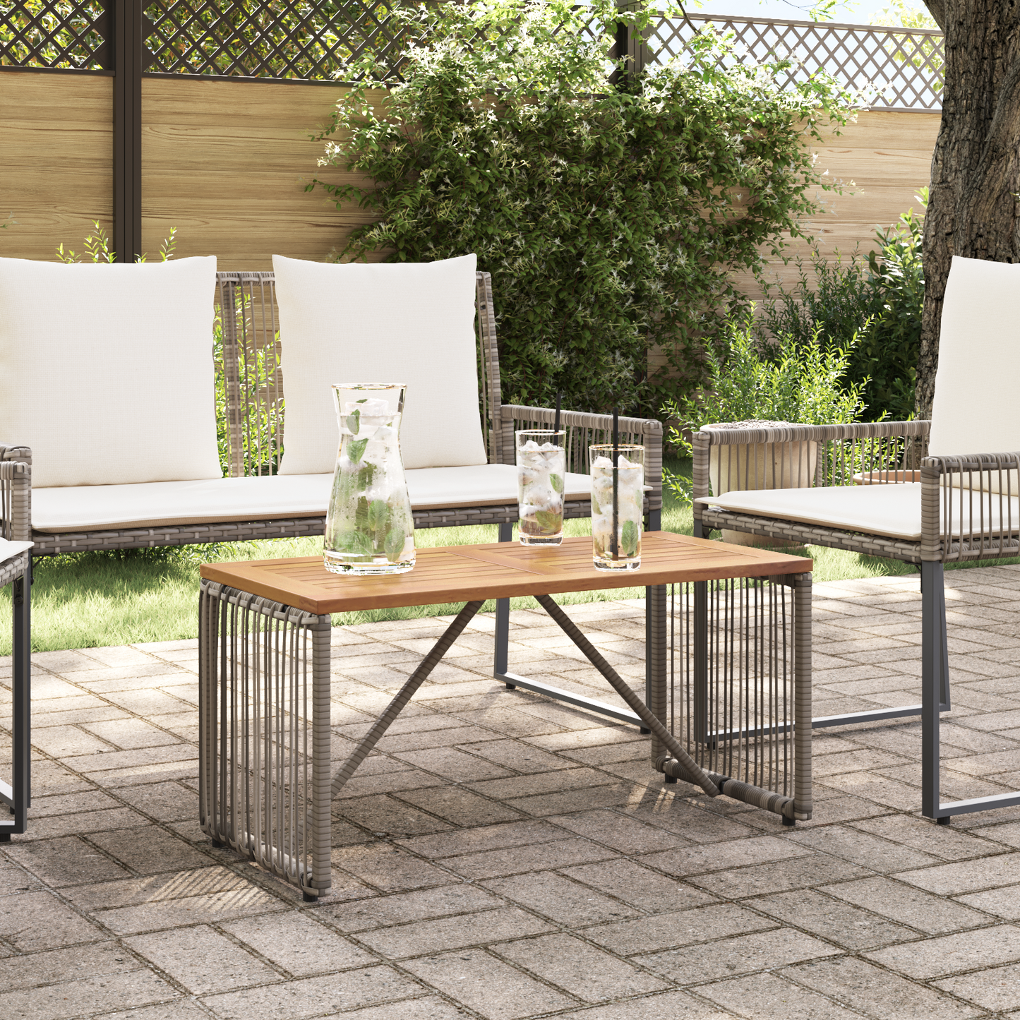 Kültéri Asztal Szürke és Barna 80 x 40 x 40 cm polirattan