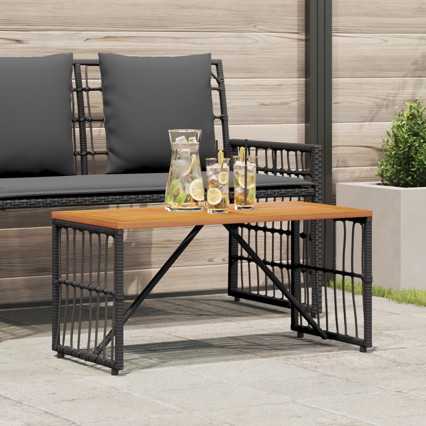 Kültéri Asztal Fekete 80 x 40 x 40 cm Acél és poli rattan