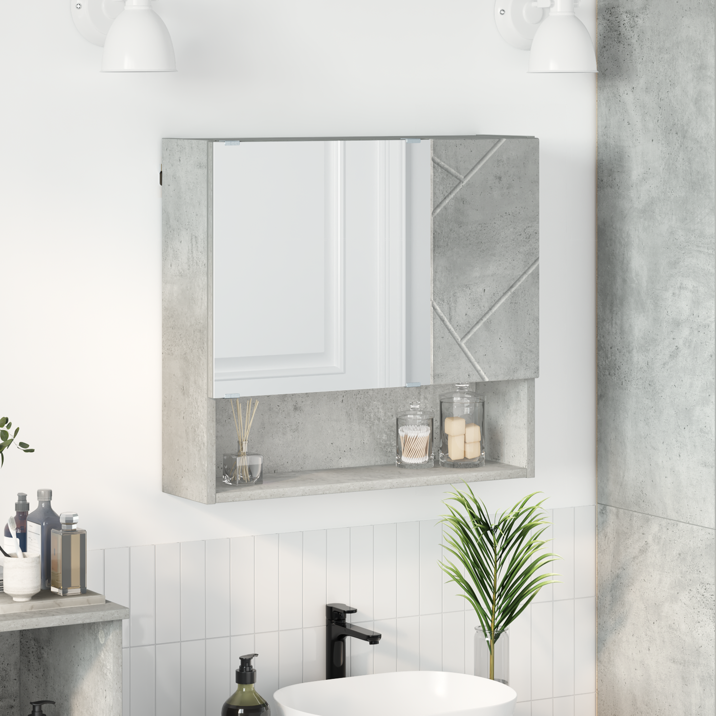 Tükörszekrény Beton Szürke 59 x 17 x 55 cm Szerelt Fa