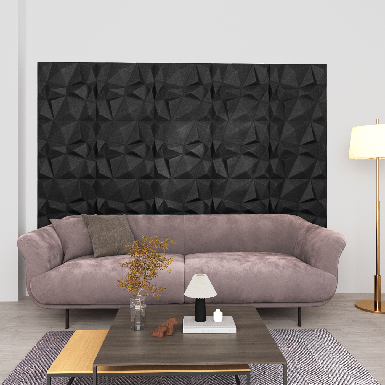 Fali panelek 12 pcs Gyémánt Fekete 50 x 50 cm XPS Hab