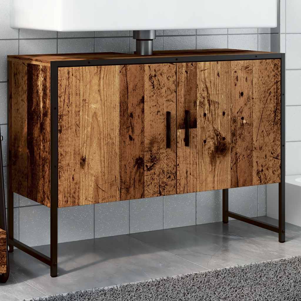 antik fa színű szerelt fa mosdószekrény 80 x 33 x 60 cm