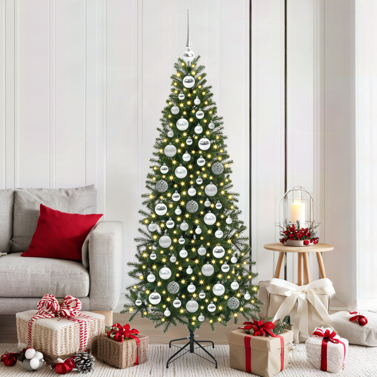 Karácsonyi Díszgömb Készlet 300 LED-del 120 pcs Ezüst Műanyag