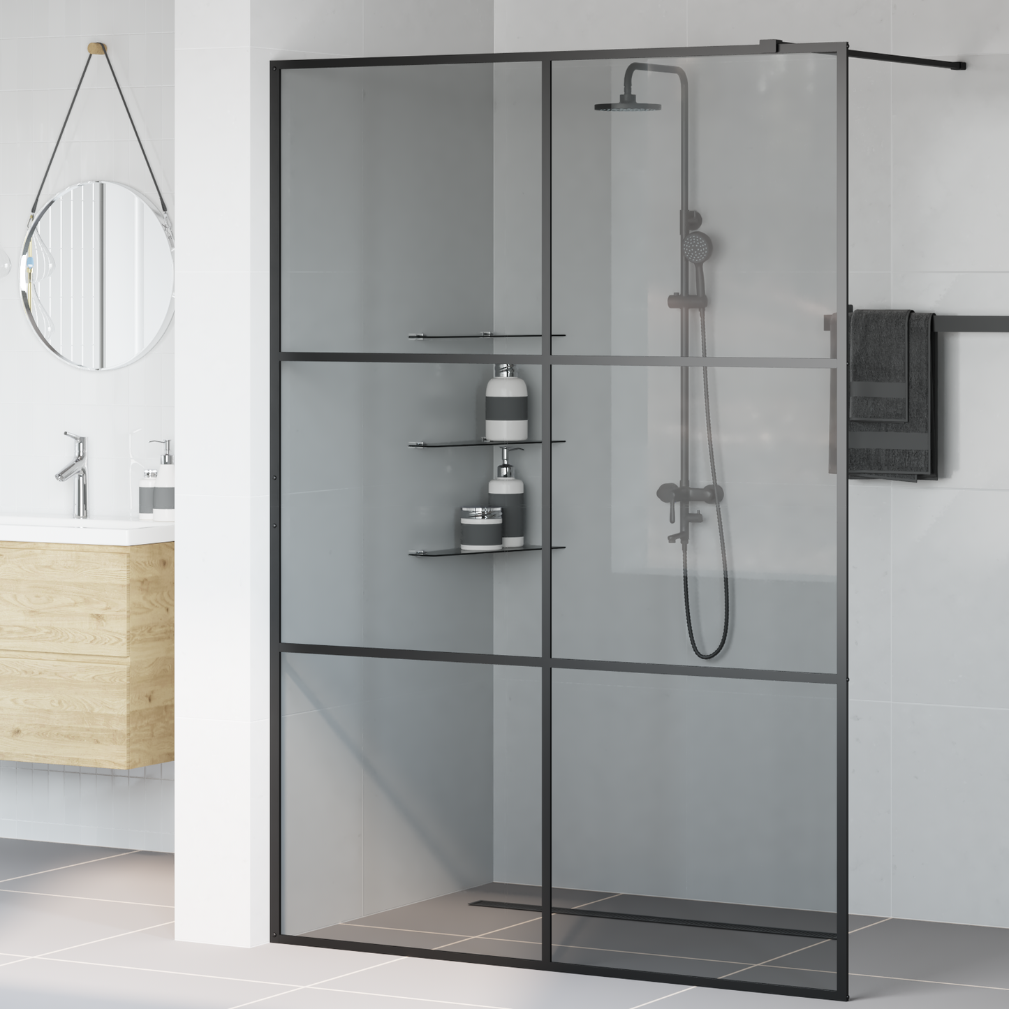 Walk-in zuhanyfal Fekete 140 x 195 cm edzett üveg