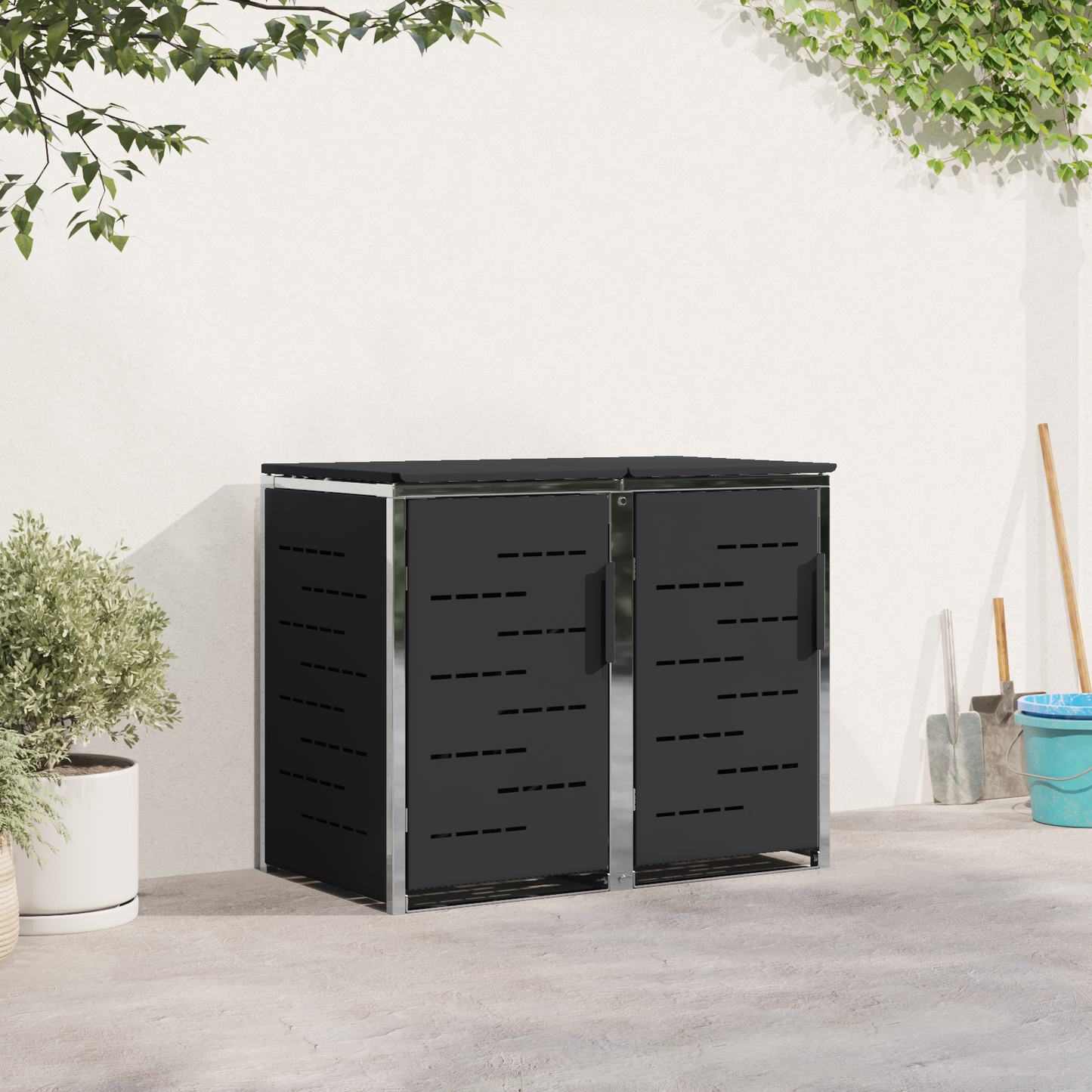 Kerekes Hulladékgyűjtő Tárolás for 2 Bins 240L Fekete